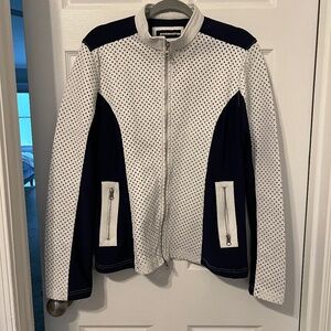 ANATOMIE-White Perforated Lambskin Leather, Womens Full Zip Moto Jacket- Large